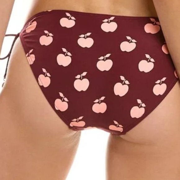Kate Spade New York Apple-Print String Bikini Bottoms Deep Fig Size Medium - Picture 9 of 9